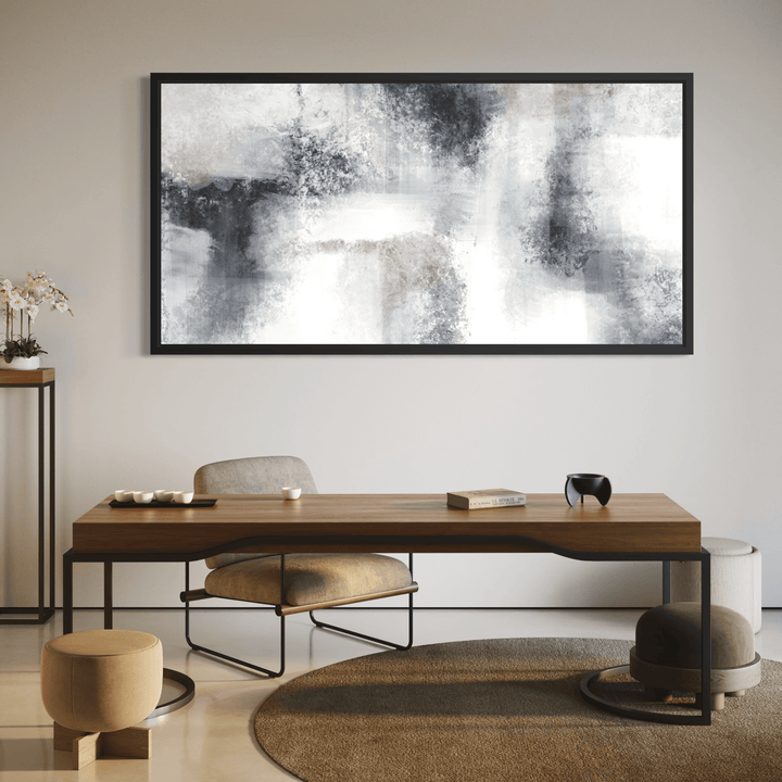 Glacier framed canvas wall art close-up showing cool blue and grey tones