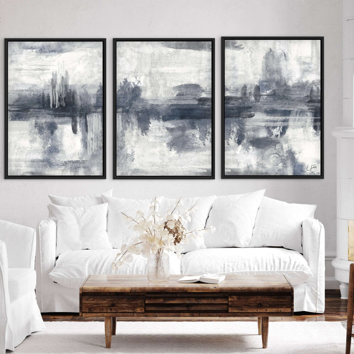 Set of 3 Framed Canvas - Marbella close-up showing warm colour palette and brushwork detail