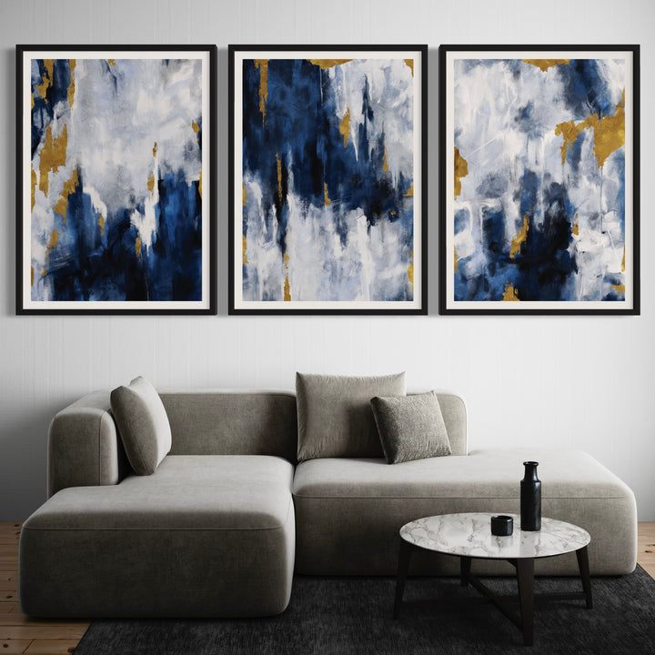 Modern Abstract  Art Styled With A Low Grey Modular Sofa, Round Marble Coffee Table, And Minimal Black Accents. Perfect For A Minimalist Living Room.