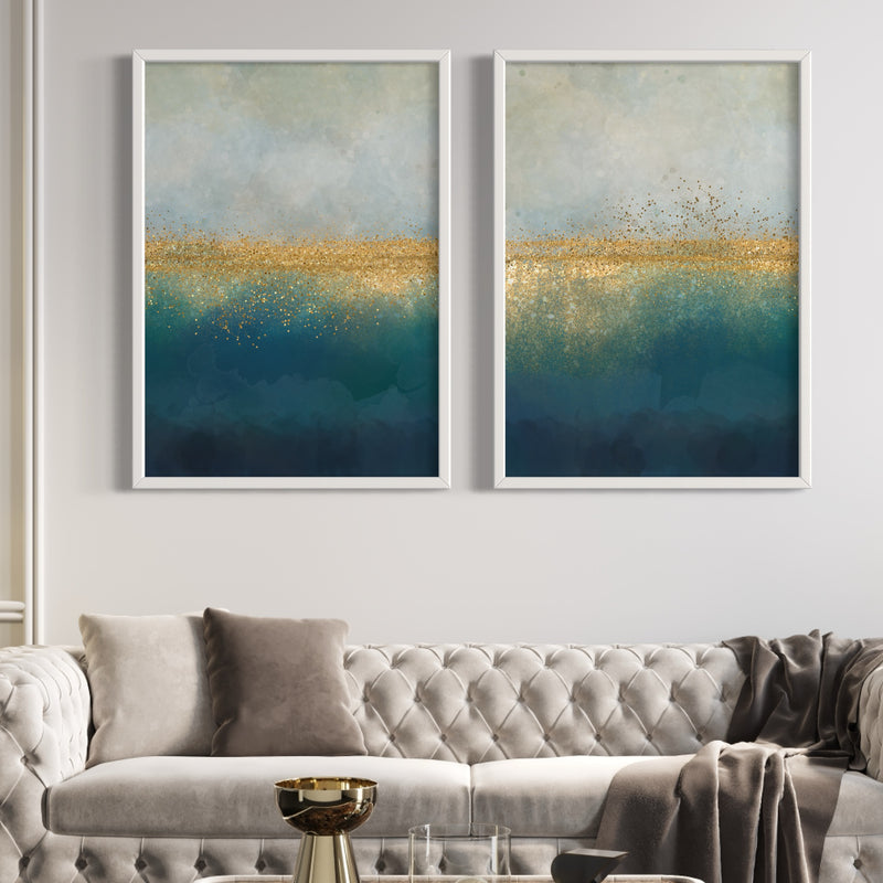 Abstract Art set of 2 Prints - Golden Sea