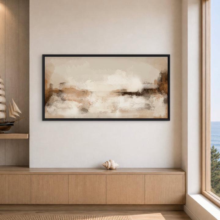 Seville Red amber and cream panoramic abstract framed canvas