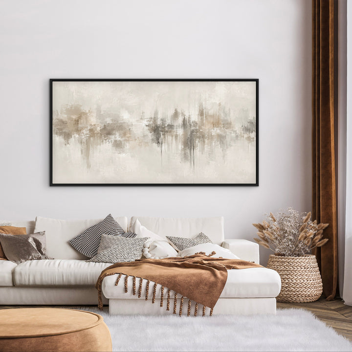 Neutral Depths neutral panoramic framed canvas detail showing layered texture