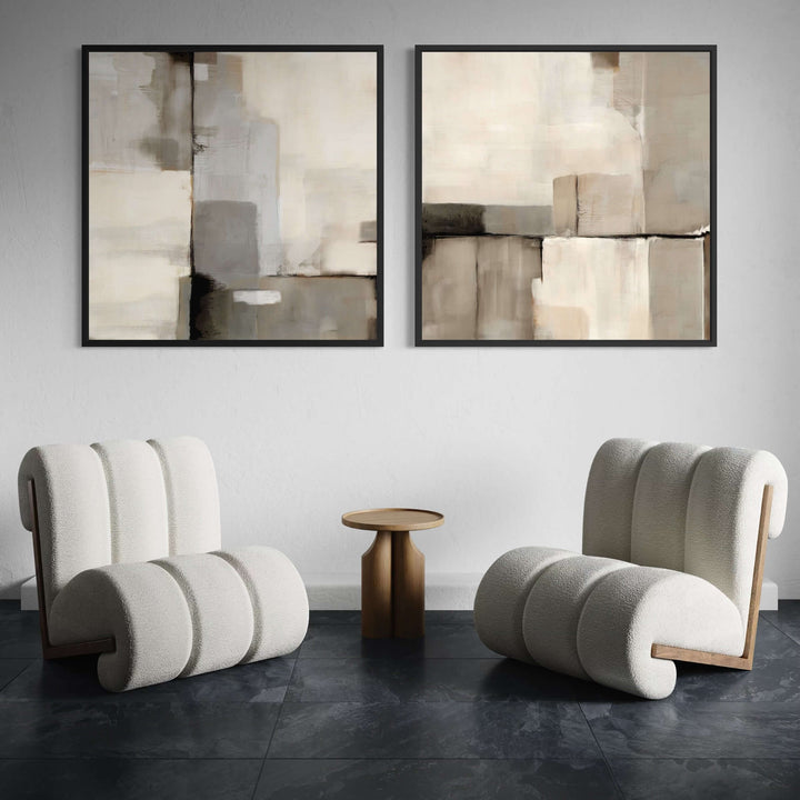 Framed Canvas Set of 2 - Linen Forms close-up showing soft textured brushwork detail