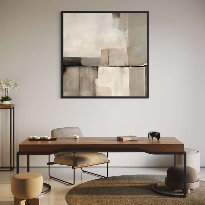 Framed Canvas - Linen Forms displayed in a minimalist living space with warm styling
