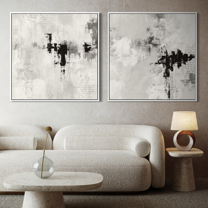 Framed Canvas Set of 2 - Grey Nights close-up showing deep charcoal brushwork texture