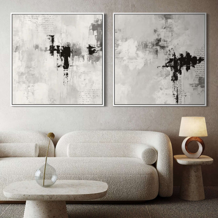 Framed Canvas Set of 2 - Grey Nights close-up showing deep charcoal brushwork texture