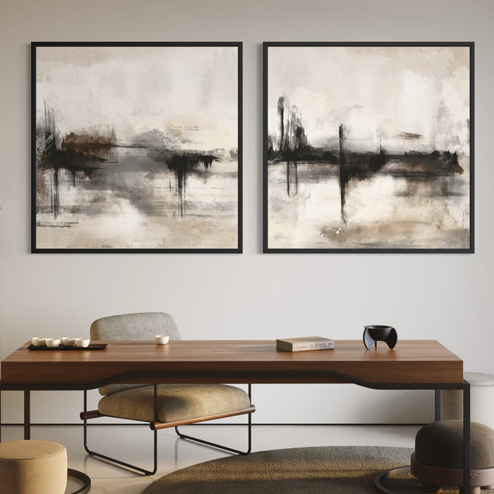 Framed Canvas Set of 2 - Bodrum displayed as a pair in a contemporary living room with coastal styling