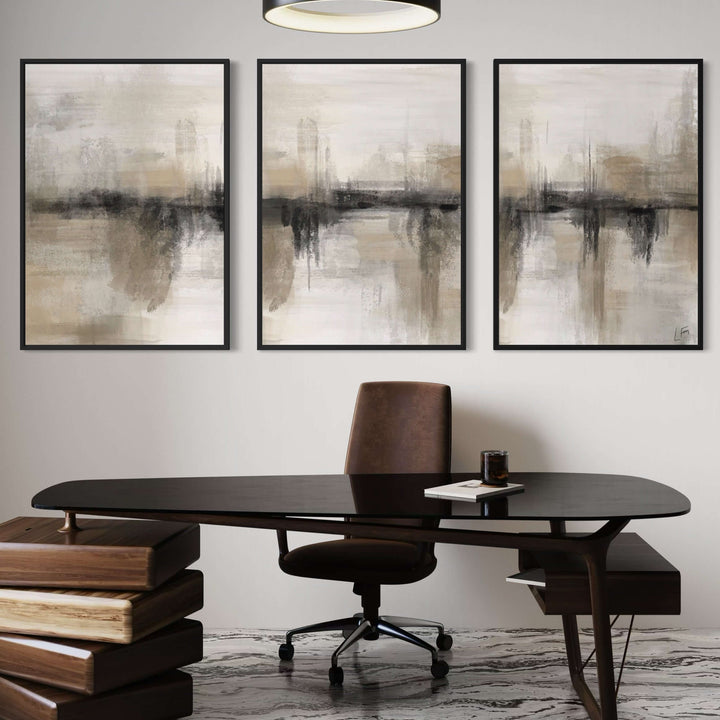 Abstract Art set of 3 prints - Nude Heaven styled as a gallery set in a minimalist interior