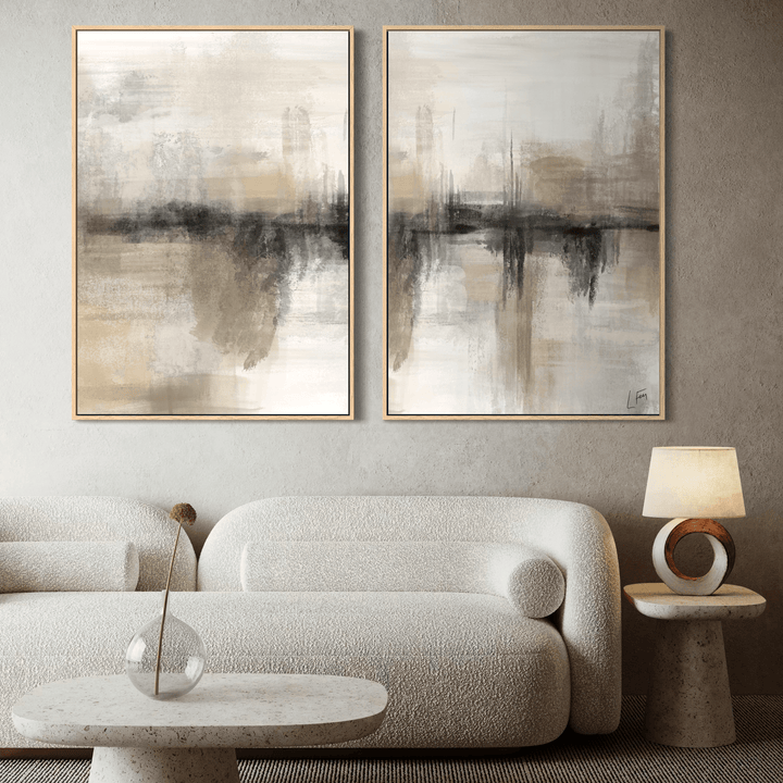 Framed Canvas Set of 2 - Nude Heaven close-up showing soft neutral brushstroke texture