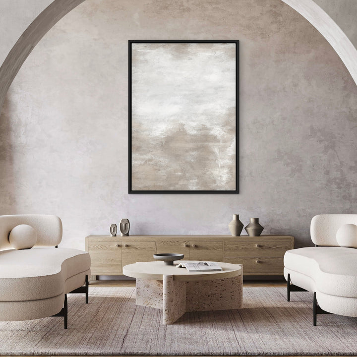 Framed Canvas - Sand styled in a contemporary interior with natural tones