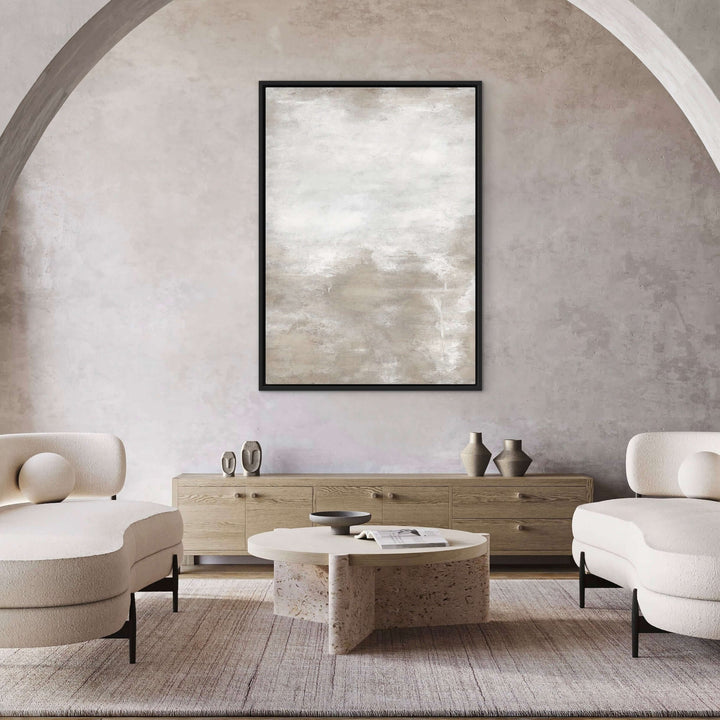 Framed Canvas - Sand styled in a contemporary interior with natural tones