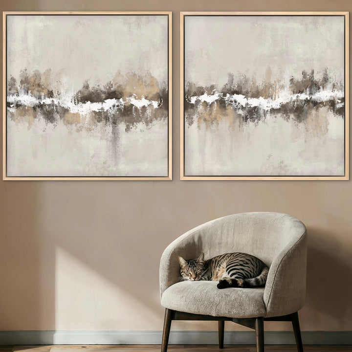 Framed Canvas Set of 2 - Whispers styled in a modern bedroom with serene neutral tones