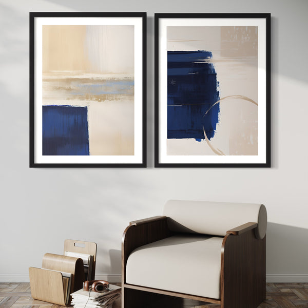 Abstract Art set of 2 prints - Blue Desert