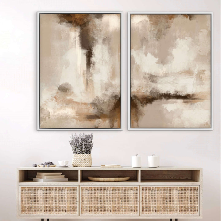 Framed Canvas Set of 2 - Calm Serenity close-up showing soft serene brushwork detail