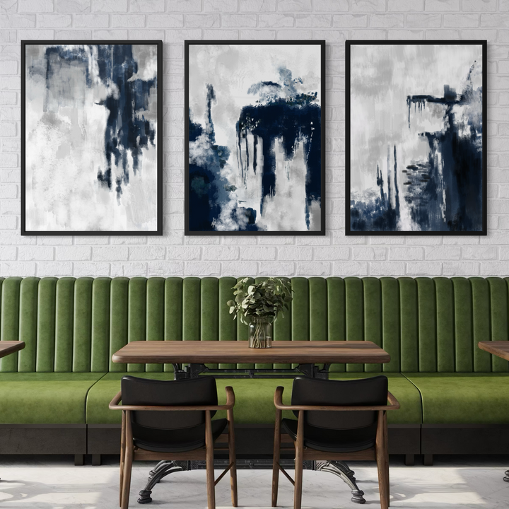 Set Of 3 Framed Canvas - Blue Storm