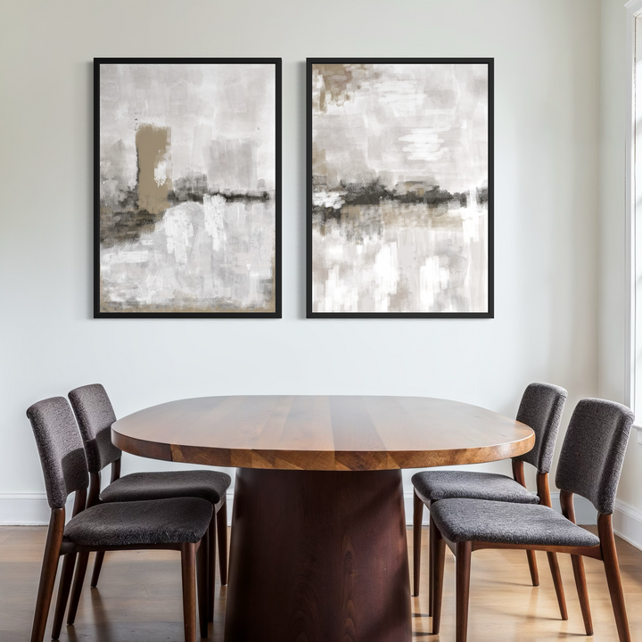 Nude and Grey Clouds framed canvas set of 2 lifestyle shot in contemporary room