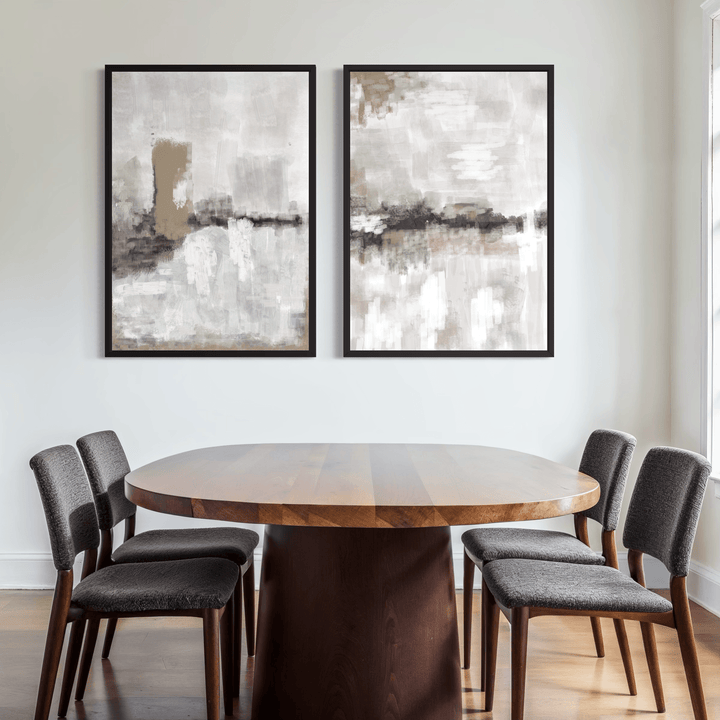 Nude and Grey Clouds framed canvas set of 2 lifestyle shot in contemporary room