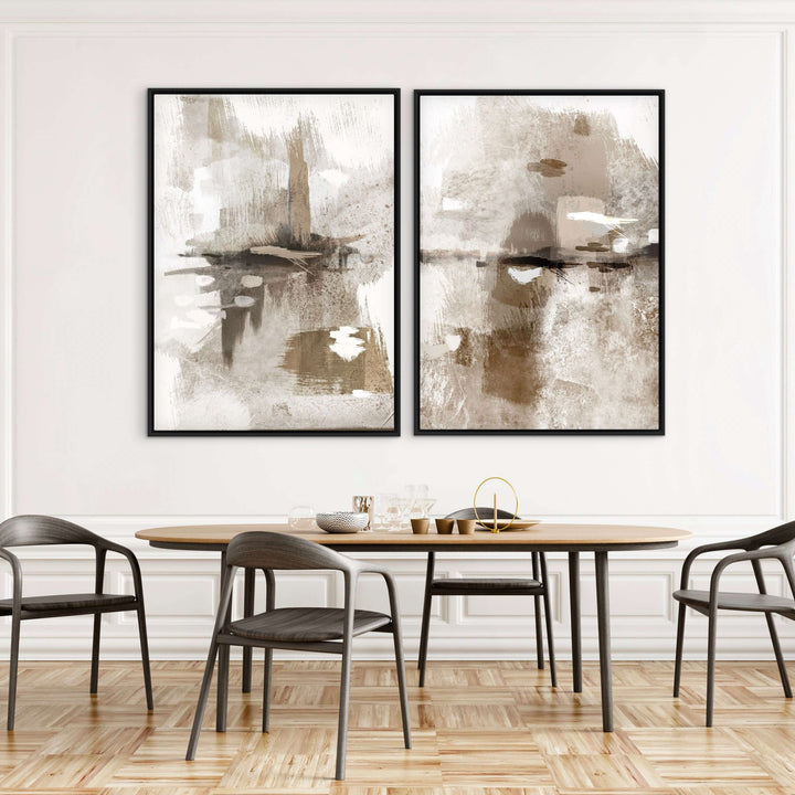 Portofino framed canvas set of 2 styled in a neutral contemporary room