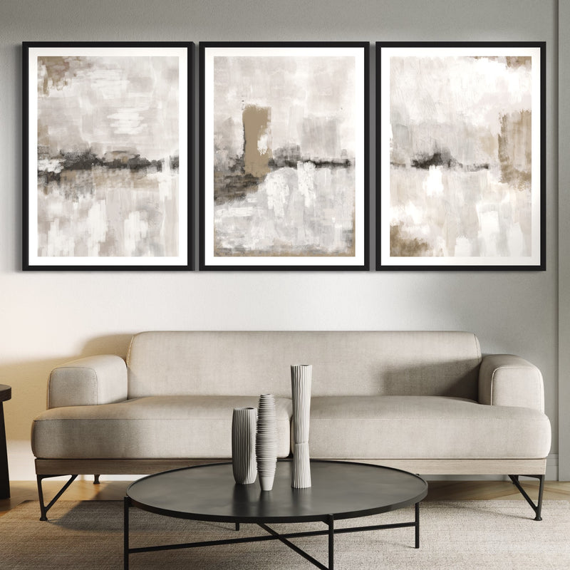 Abstract Art set of 3 prints - Nude & Grey Clouds