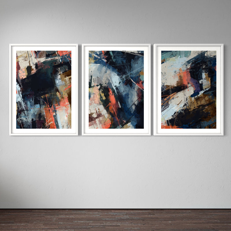 Abstract Art set of 3 prints - Blue Haze