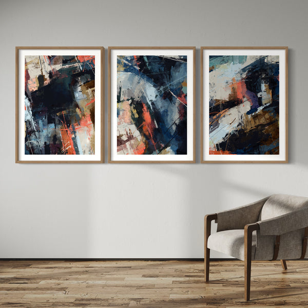 Abstract Art set of 3 prints - Blue Haze