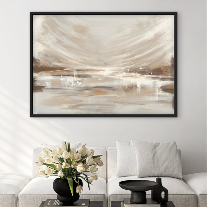 Vienna framed canvas art styled in a contemporary bedroom setting
