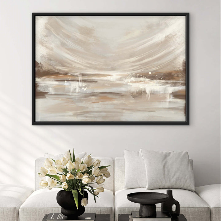 Vienna framed canvas art styled in a contemporary bedroom setting