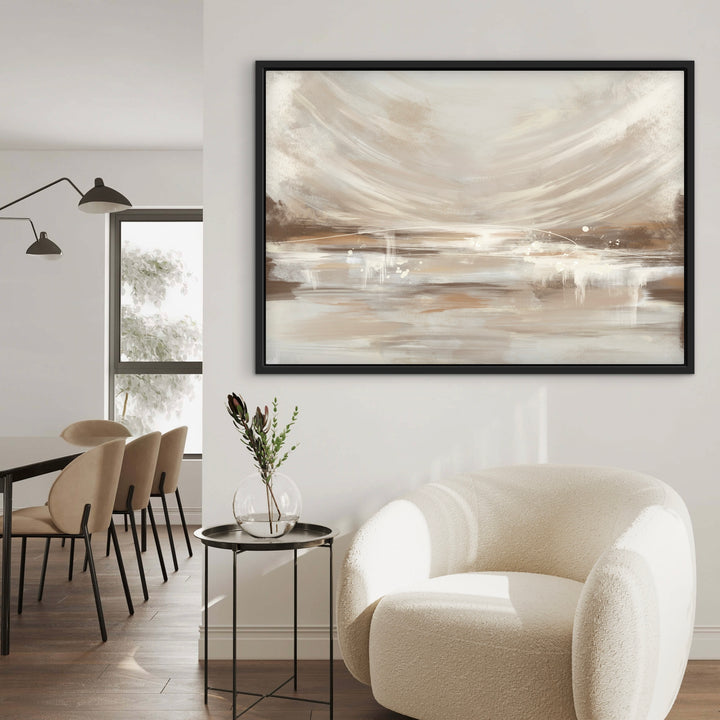 Vienna abstract framed canvas lifestyle shot with neutral furniture