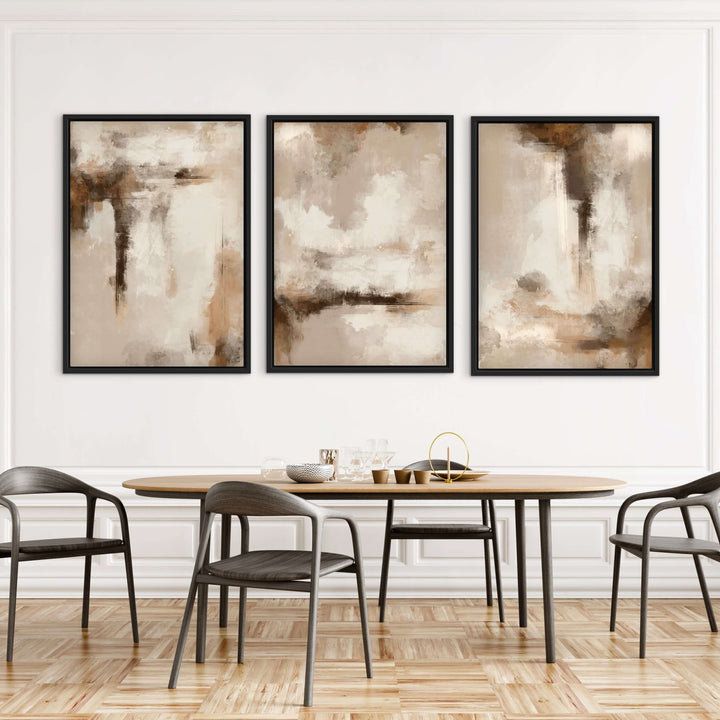 Set of 3 Framed Canvas - Calm Serenity close-up showing soft tonal brushwork detail