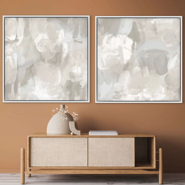 Framed Canvas Set of 2 - Whispered Mist close-up showing soft misty brushwork texture
