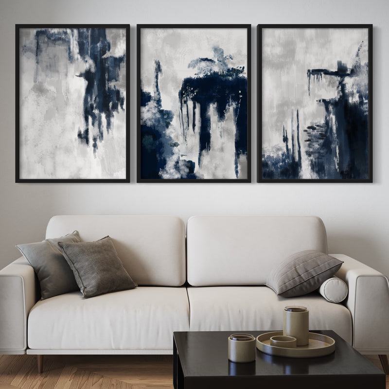 Abstract Art set of 3 prints - Blue Storm