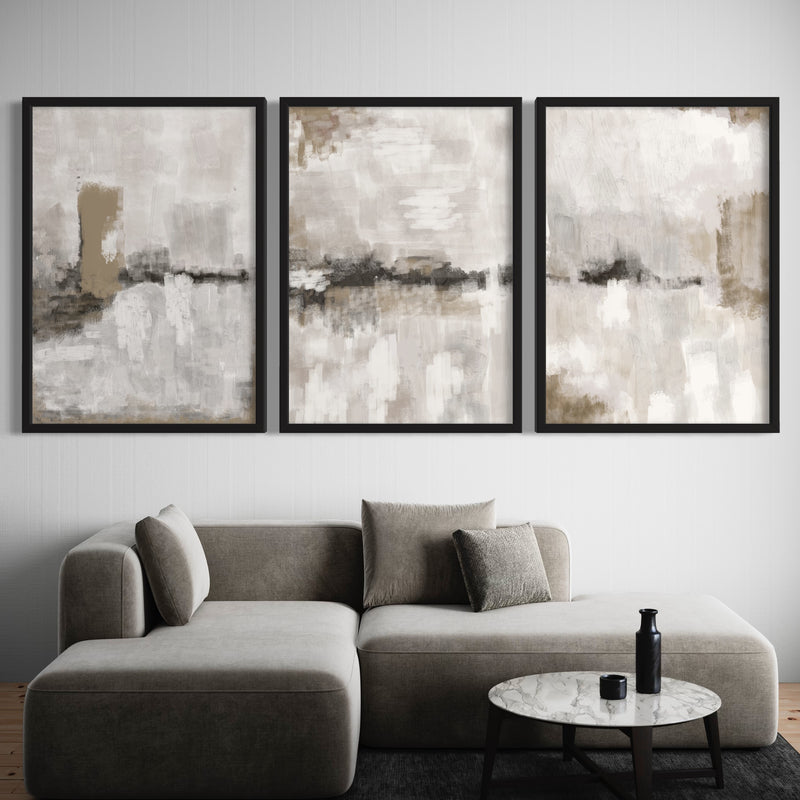 Abstract Art set of 3 prints - Nude & Grey Clouds