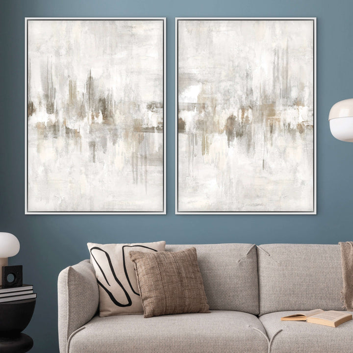 Framed Canvas Set of 2 - Amalfi Mist abstract artwork detail showing Mediterranean mist tones