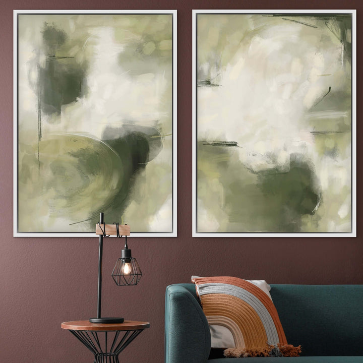 Framed Canvas Set of 2 - Tuscan Valley displayed as a pair in a modern living room