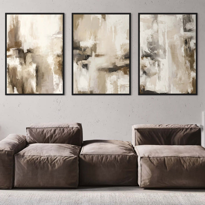 Santorini framed canvas set of 3 in warm Mediterranean blue tones - HD London Art