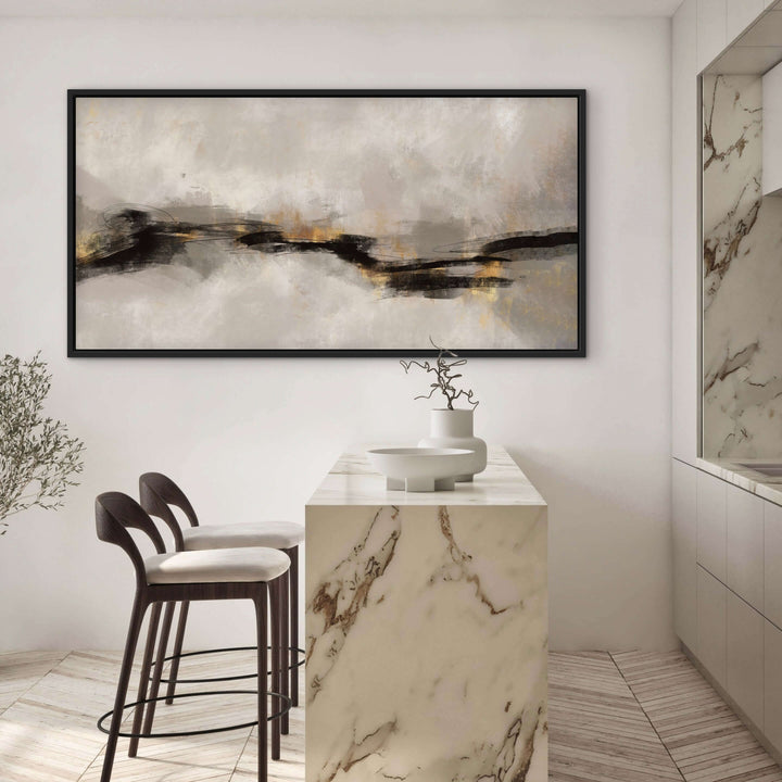 Framed Canvas - Sardinia abstract artwork detail showing blue and sandy tonal blending
