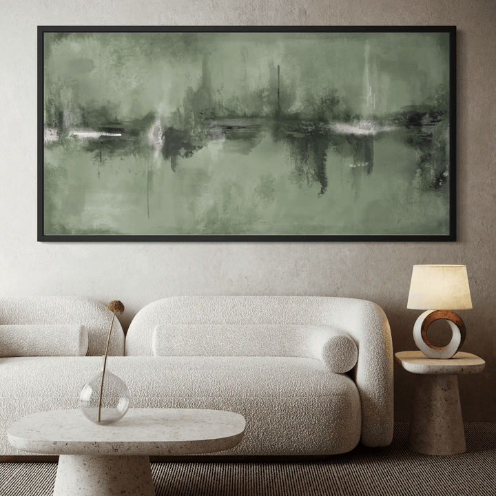 Framed Canvas - Verona Sage displayed in a modern living room with botanical styling