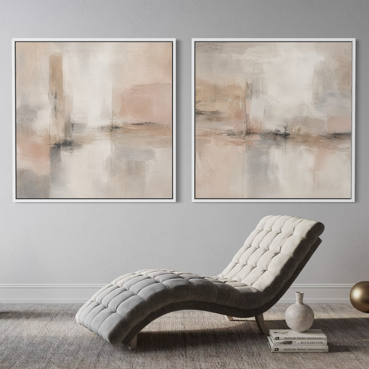 Framed Canvas Set of 2 - Amber Horizon abstract artwork detail showing golden horizon tones