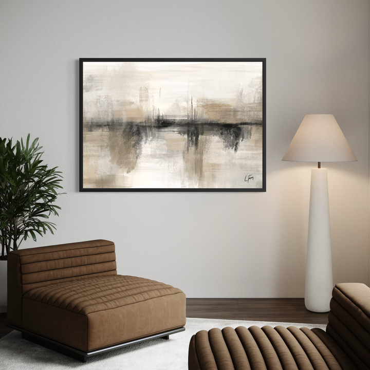 Nude Heaven framed canvas wall art displayed above a contemporary console