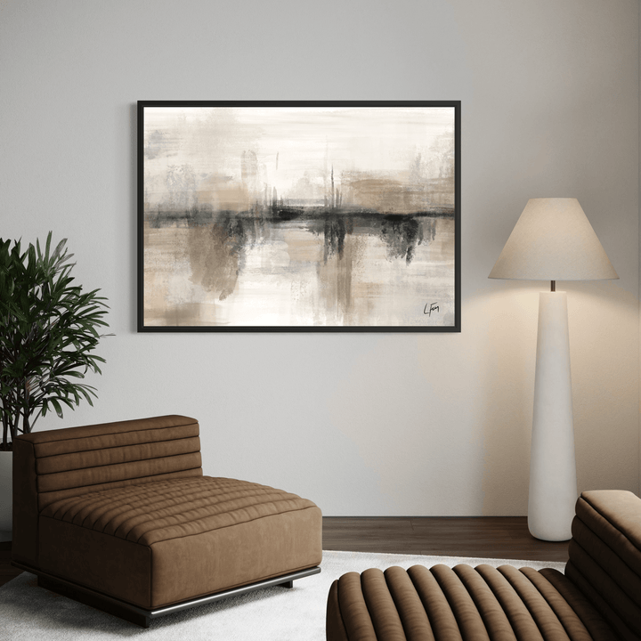 Nude Heaven framed canvas wall art displayed above a contemporary console