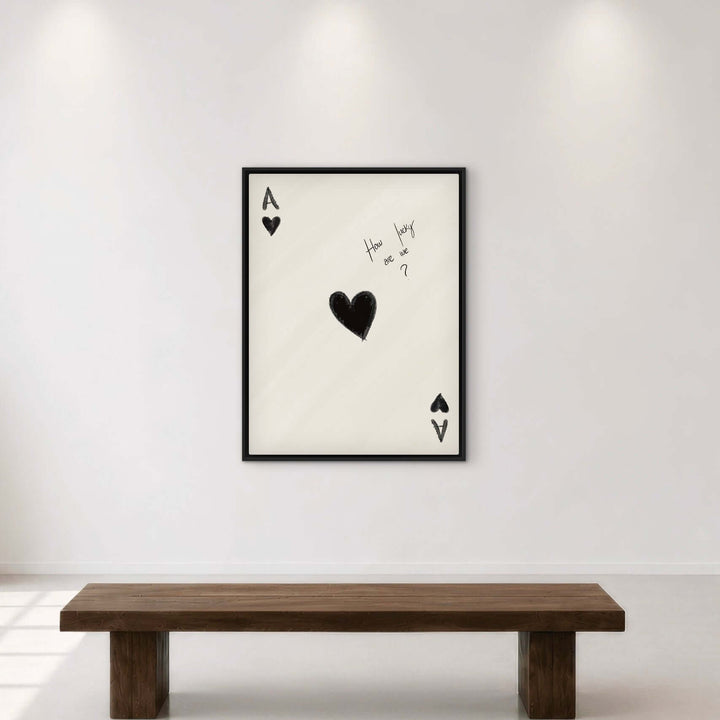 Framed Canvas - How Lucky Are We displayed in a modern living room with warm neutral decor