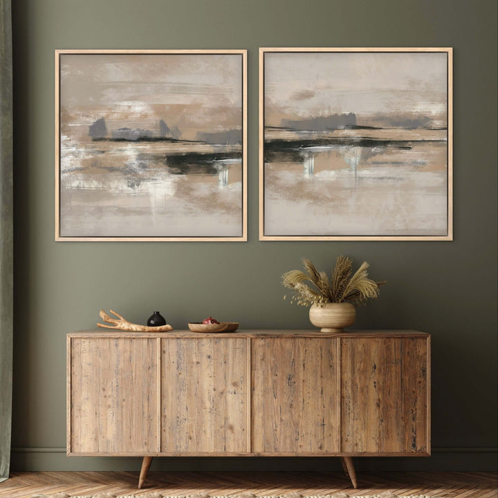 Rome framed canvas set of 2 displayed in a modern living room with warm Mediterranean styling