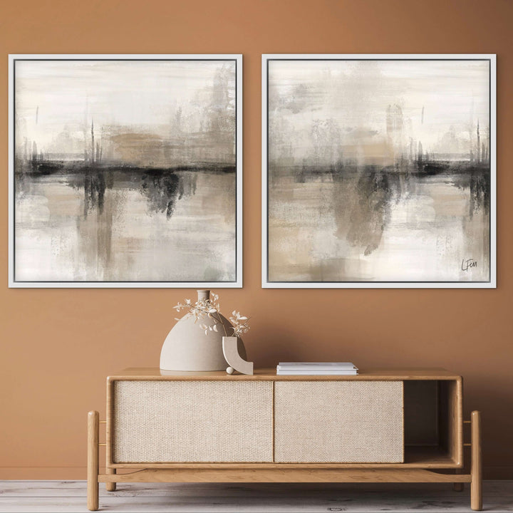 Nude Heaven framed canvas set of 2 close-up showing warm nude brushwork and texture detail