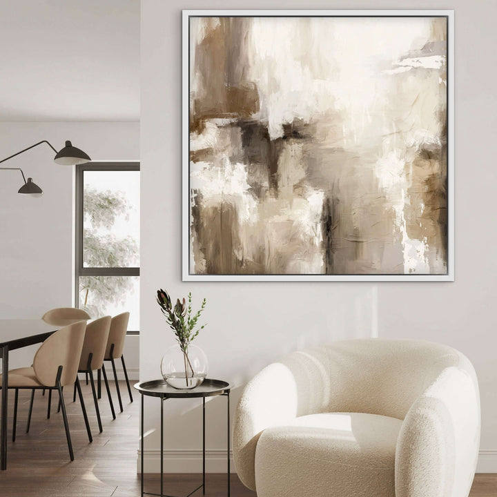 Framed Canvas - Santorini square format abstract wall art in warm coastal tones - HD London Art