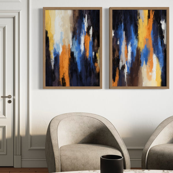Abstract Art set of 2 prints - Orange Fire