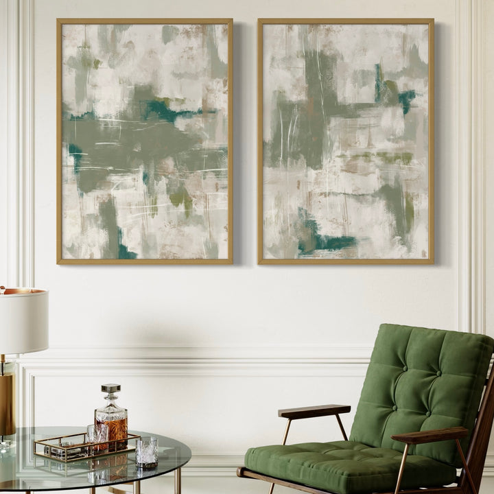 Abstract Art set of 2 prints - Green Emerald