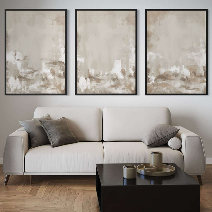 Capri framed canvas triptych displayed in a modern dining room