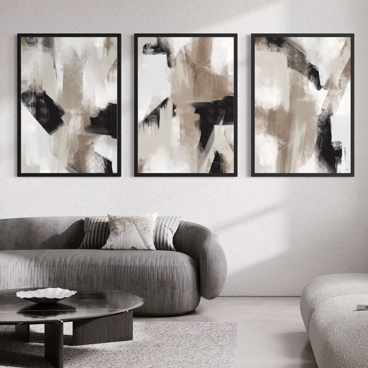 Framed Canvas - Soho Triptych displayed in a modern living space with contemporary styling