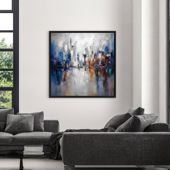 Framed Canvas - Tokyo abstract canvas art displayed with modern home decor