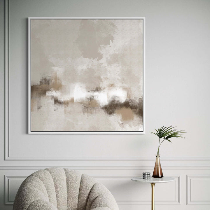 Framed Canvas - Sorrento abstract artwork styled in a modern bedroom setting